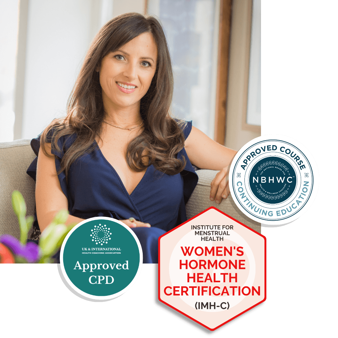 Nicole Jardim with the IMH-C, NBHWC, and UKIHCA accreditation badges